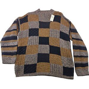 Vintage Foxcroft Patchwork Pullover Sweater XL Brown Oversized Cabincore Cozy